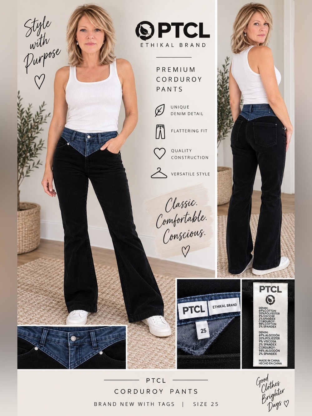 PTCL Denim Yoke & Black Corduroy Jeans - Size 25 (2)